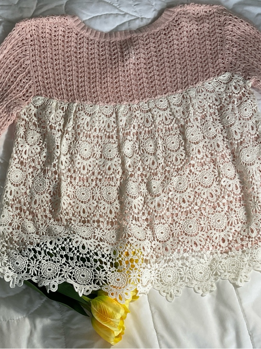 Aeropostale Light Pink Open-Knit Crew Sweater Lace Back